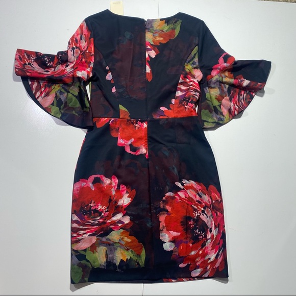 Trina Turk Black & Red Trousdale Floral Float V-neck Ruffles Sleeve Dress NWT 4 - Picture 5 of 16